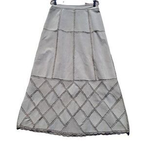 Vintage 80's Boho Hippie Leather Patchwork Crochet Maxi Skirt Bone‎ Color Sz 10